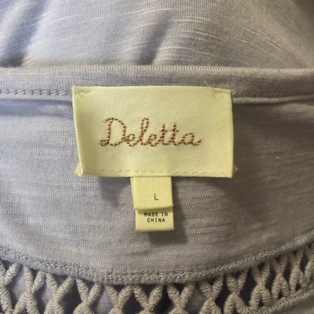 ANTHROPOLOGIE DELETTA Purple Lace Line Crochet Long Sleeve Shirt Size L - Picture 7 of 10